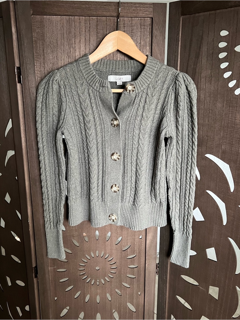 LOFT Olive Cable-Knit Button Cardigan